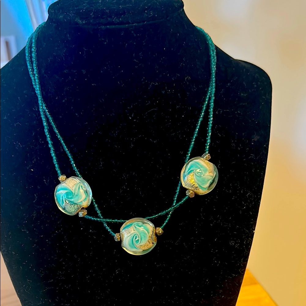 Double Strand Art Bead Choker Necklace